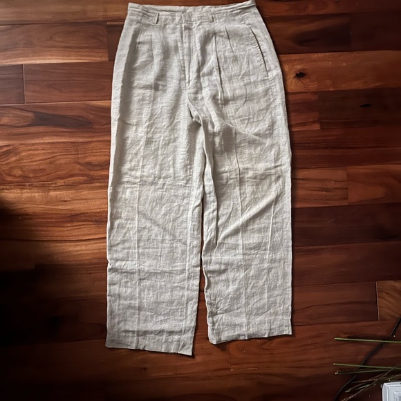 Baggy Beige Linen Pants - Picture 2 of 3